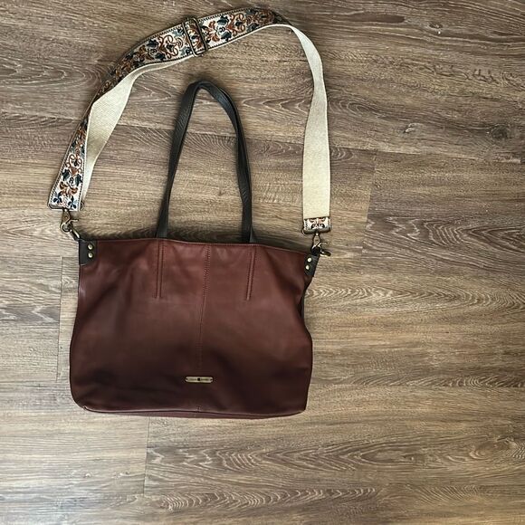 Lucky brand cognac leather large tote shoulder bag purse